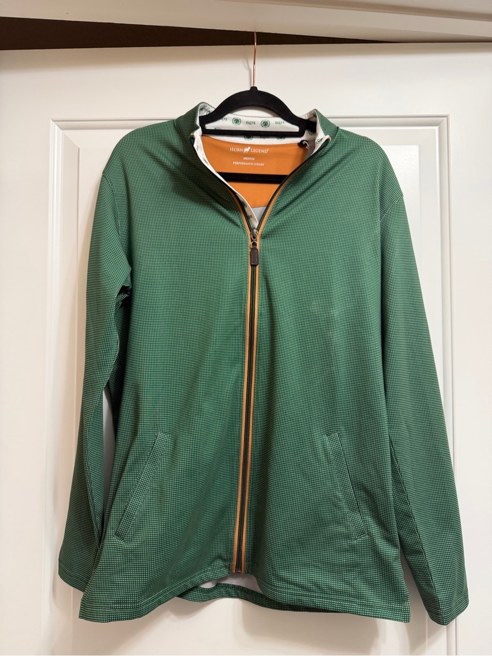 Horn Legend Performance Luxury Golf Jacket Full Zip Green Micro Houndstooth - Picture 2 of 6